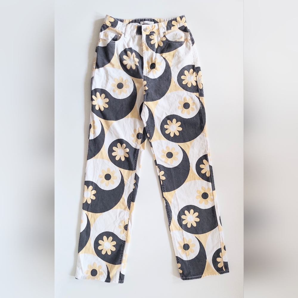 Pacsun Womens Size 28 90's Boyfriend Jeans Black Yellow White Floral